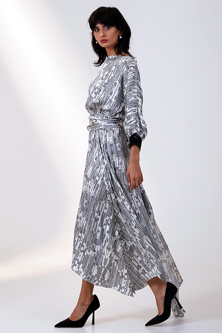 Grey Modal Satin Printed Spiked Vacation Dress by MADDER MUCH at Pernia's Pop Up Shop