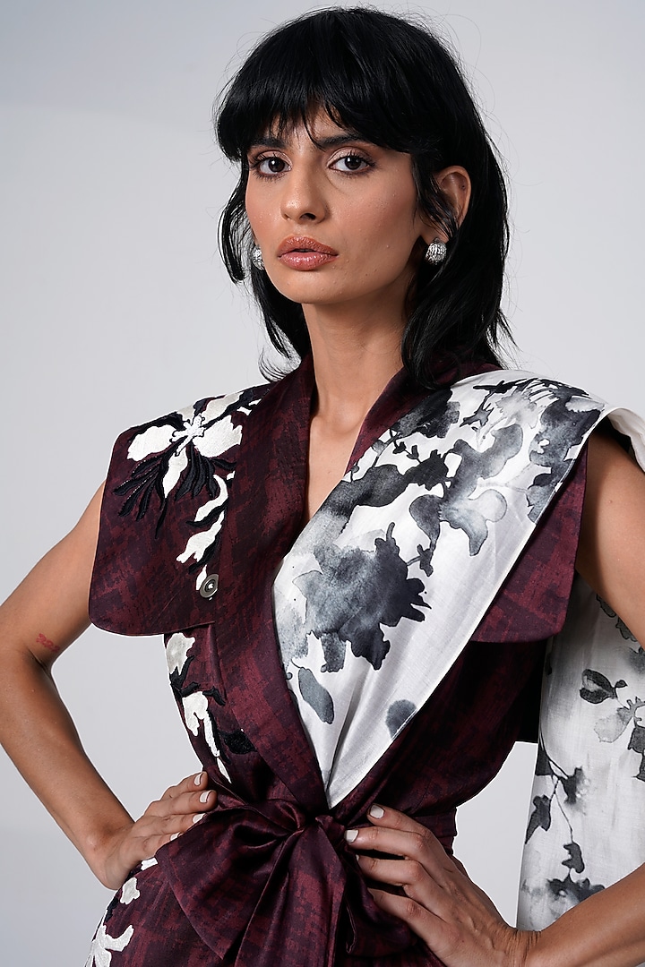 White & Black Chanderi Silk Floral Printed Party Wear Saree by MADDER MUCH at Pernia's Pop Up Shop