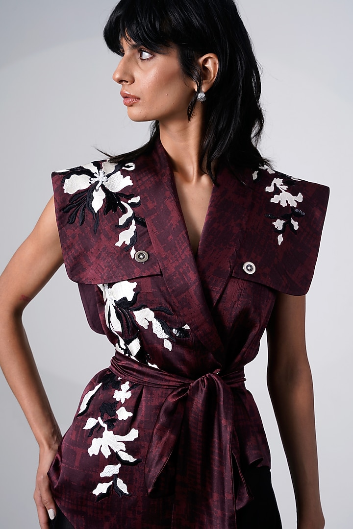 Brown Modal Satin Printed Safari Jacket Set by MADDER MUCH at Pernia's Pop Up Shop