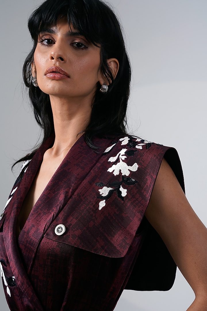Brown Modal Satin Printed Safari Jacket Set by MADDER MUCH at Pernia's Pop Up Shop