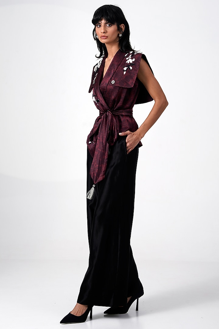 Brown Modal Satin Printed Safari Jacket Set by MADDER MUCH at Pernia's Pop Up Shop
