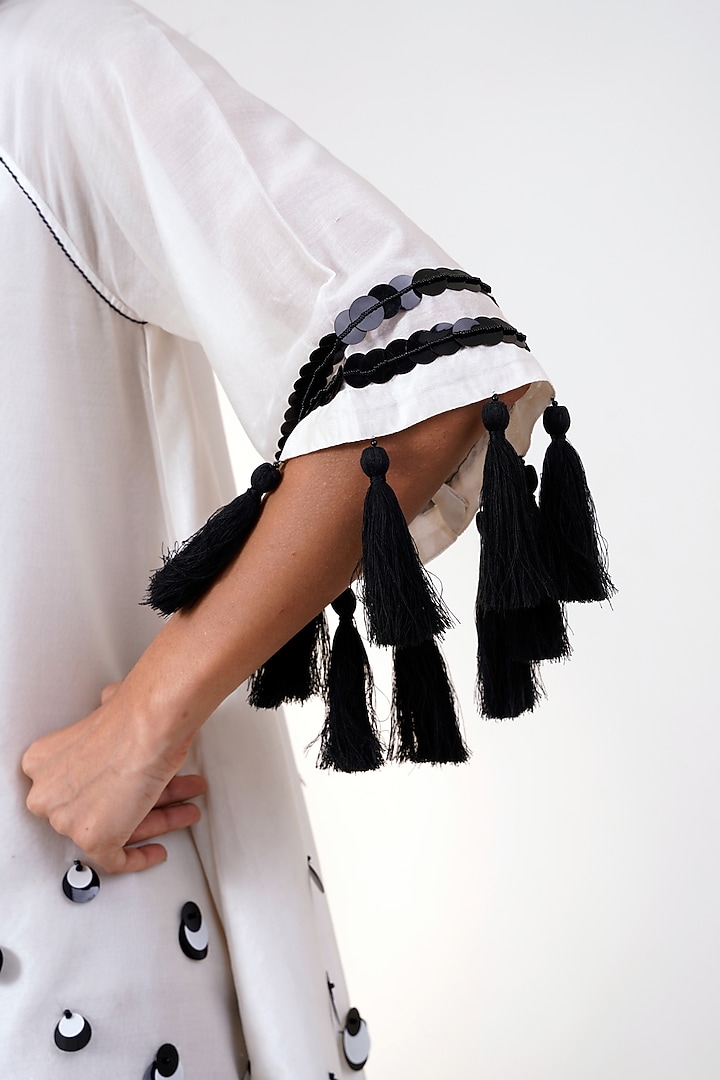 White & Black Chanderi Silk Mini Beetle Vacation Dress by MADDER MUCH at Pernia's Pop Up Shop