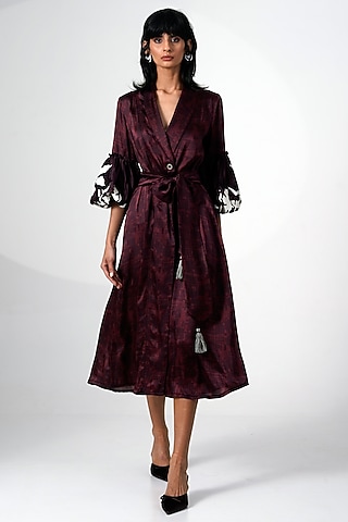 Brown Modal Satin Printed Midi Dress by MADDER MUCH