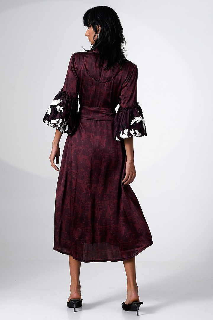 Brown Modal Satin Printed Midi Vacation Dress by MADDER MUCH at Pernia's Pop Up Shop