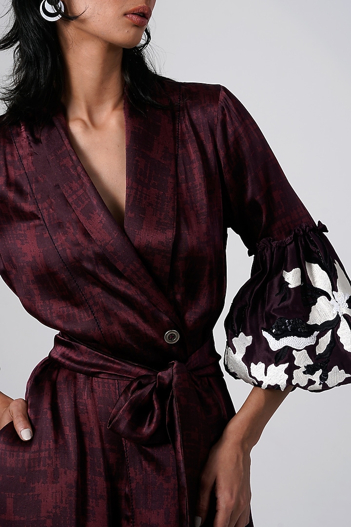 Brown Modal Satin Printed Midi Vacation Dress by MADDER MUCH at Pernia's Pop Up Shop