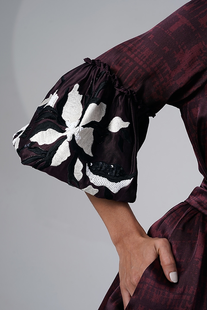 Brown Modal Satin Printed Midi Vacation Dress by MADDER MUCH at Pernia's Pop Up Shop