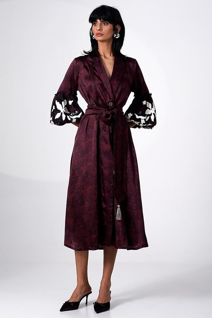 Brown Modal Satin Printed Midi Vacation Dress by MADDER MUCH at Pernia's Pop Up Shop