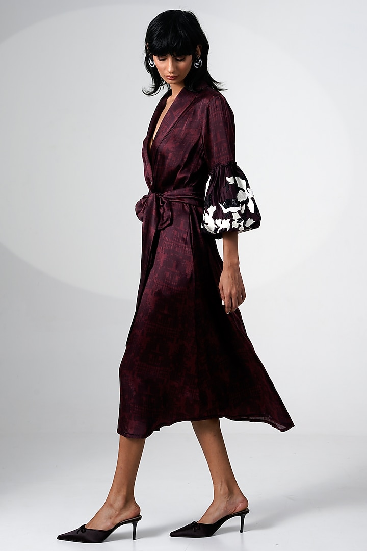 Brown Modal Satin Printed Midi Vacation Dress by MADDER MUCH at Pernia's Pop Up Shop