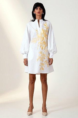 White Poplin Cotton Mini Prism Dress by MADDER MUCH