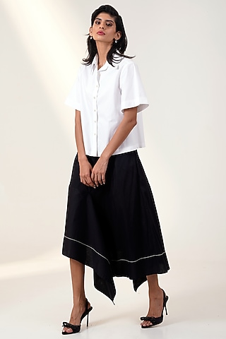 Black Poplin Cotton Midi Skirt Set by MADDER MUCH