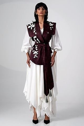 Brown Modal Satin Printed Jacket by MADDER MUCH