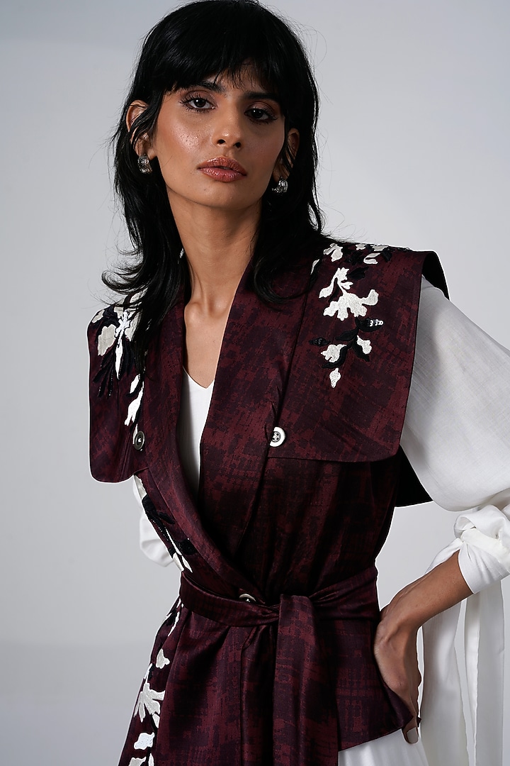 Brown Modal Satin Printed Jacket by MADDER MUCH at Pernia's Pop Up Shop
