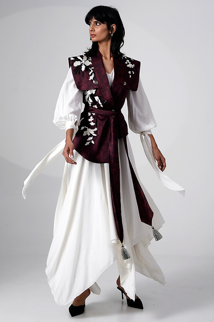 Brown Modal Satin Printed Jacket by MADDER MUCH at Pernia's Pop Up Shop