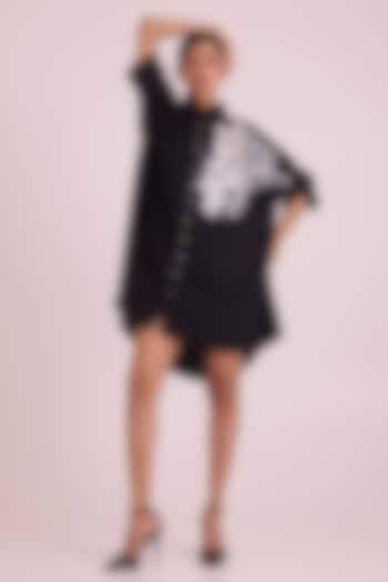 Black & White Cotton Embroidered Shirt Summer Dress by MADDER MUCH at Pernia's Pop Up Shop