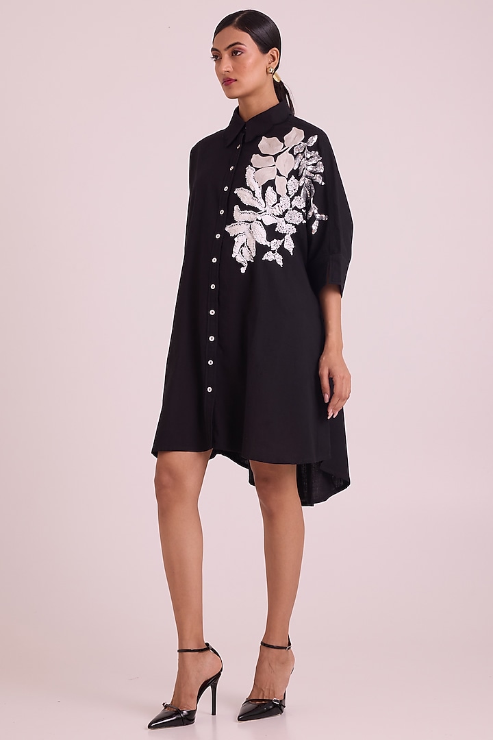 Black & White Cotton Embroidered Shirt Summer Dress by MADDER MUCH at Pernia's Pop Up Shop