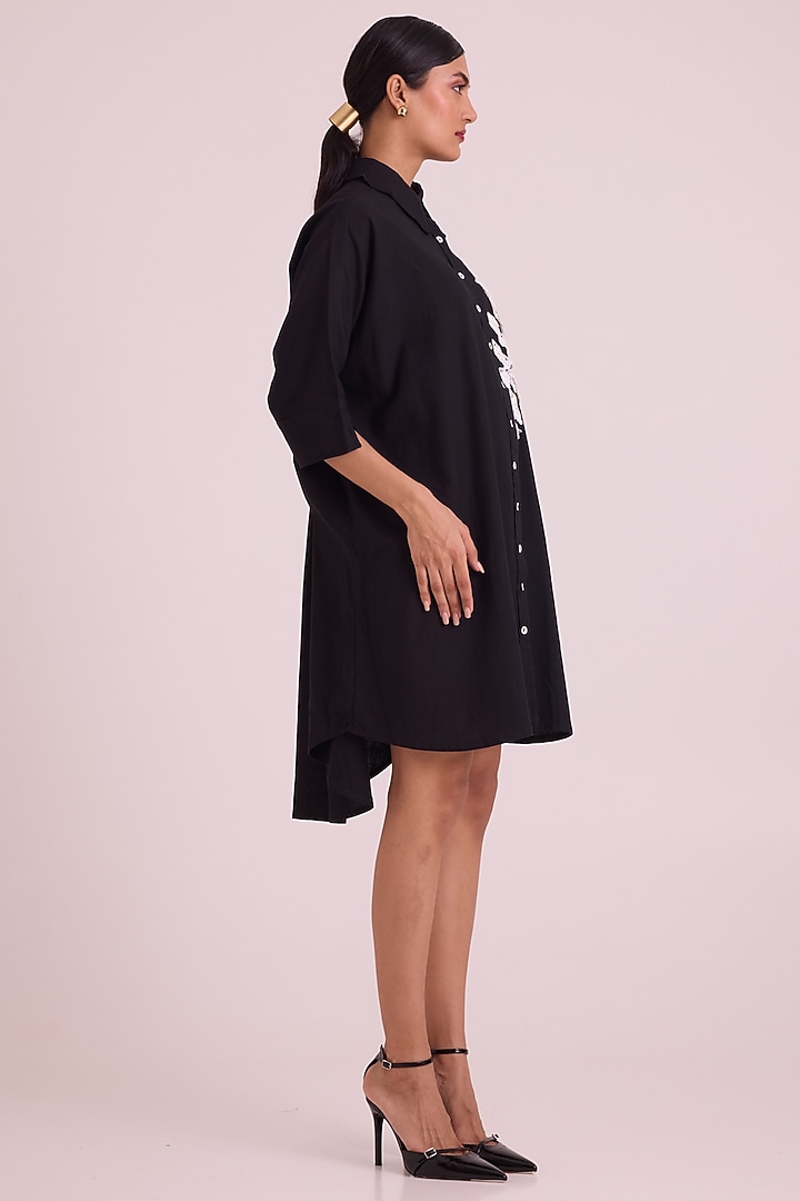 Black & White Cotton Embroidered Shirt Summer Dress by MADDER MUCH at Pernia's Pop Up Shop