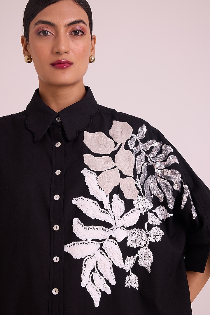 Black & White Cotton Embroidered Shirt Summer Dress by MADDER MUCH at Pernia's Pop Up Shop