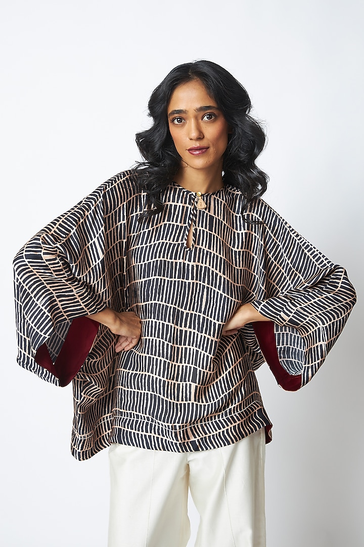 Black Georgette Satin Printed Co-Ord Set by MADDER MUCH at Pernia's Pop Up Shop