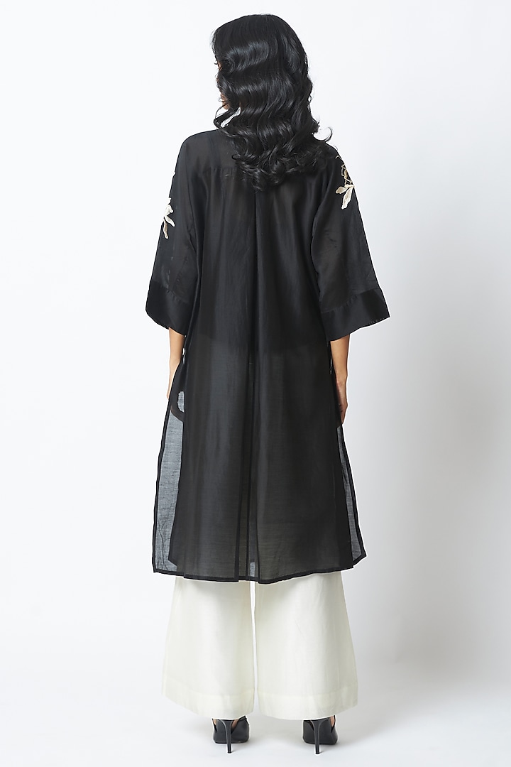 Black Chanderi Silk Embroidered Tunic Set by MADDER MUCH at Pernia's Pop Up Shop