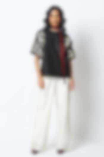 Black & Ivory Chanderi Silk Embroidered Co-Ord Set by MADDER MUCH at Pernia's Pop Up Shop