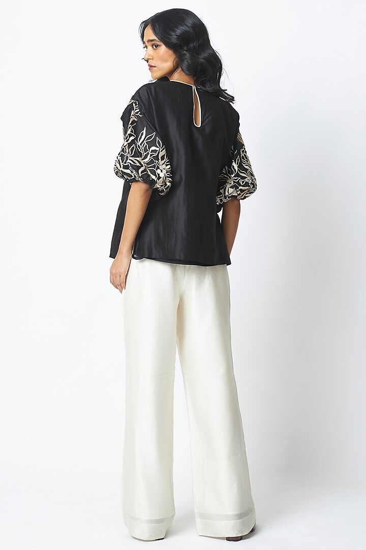 Black & Ivory Chanderi Silk Embroidered Co-Ord Set by MADDER MUCH at Pernia's Pop Up Shop