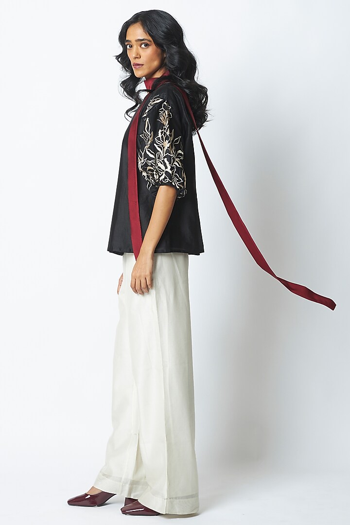 Black & Ivory Chanderi Silk Embroidered Co-Ord Set by MADDER MUCH at Pernia's Pop Up Shop