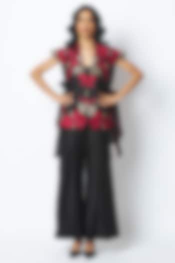 Black Handloom Chanderi Embroidered Co-Ord Set by MADDER MUCH at Pernia's Pop Up Shop