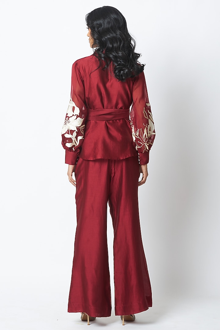Red Chanderi Silk Blazer Set by MADDER MUCH at Pernia's Pop Up Shop