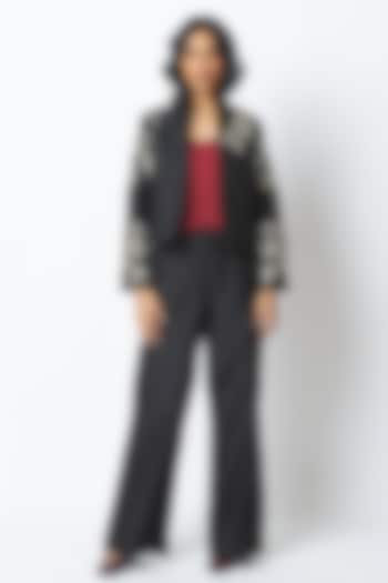 Black Handloom Chanderi Silk Pant Set by MADDER MUCH at Pernia's Pop Up Shop