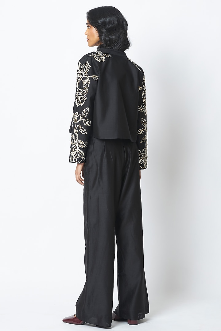 Black Handloom Chanderi Silk Pant Set by MADDER MUCH at Pernia's Pop Up Shop