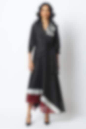 Black Handloom Chanderi Silk Embroidered Vacation Dress by MADDER MUCH at Pernia's Pop Up Shop