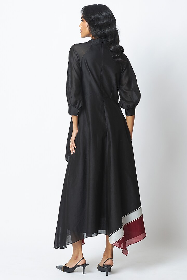 Black Handloom Chanderi Silk Embroidered Vacation Dress by MADDER MUCH at Pernia's Pop Up Shop
