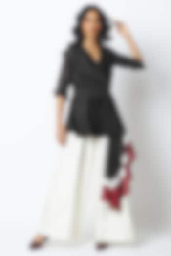 Black & White Handloom Chanderi Silk Co-Ord Set by MADDER MUCH at Pernia's Pop Up Shop