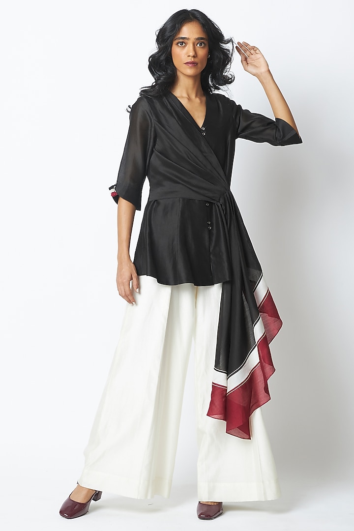 Black & White Handloom Chanderi Silk Co-Ord Set by MADDER MUCH at Pernia's Pop Up Shop