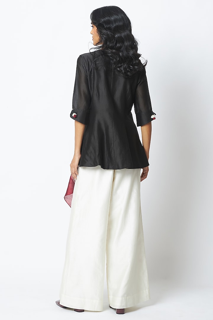 Black & White Handloom Chanderi Silk Co-Ord Set by MADDER MUCH at Pernia's Pop Up Shop