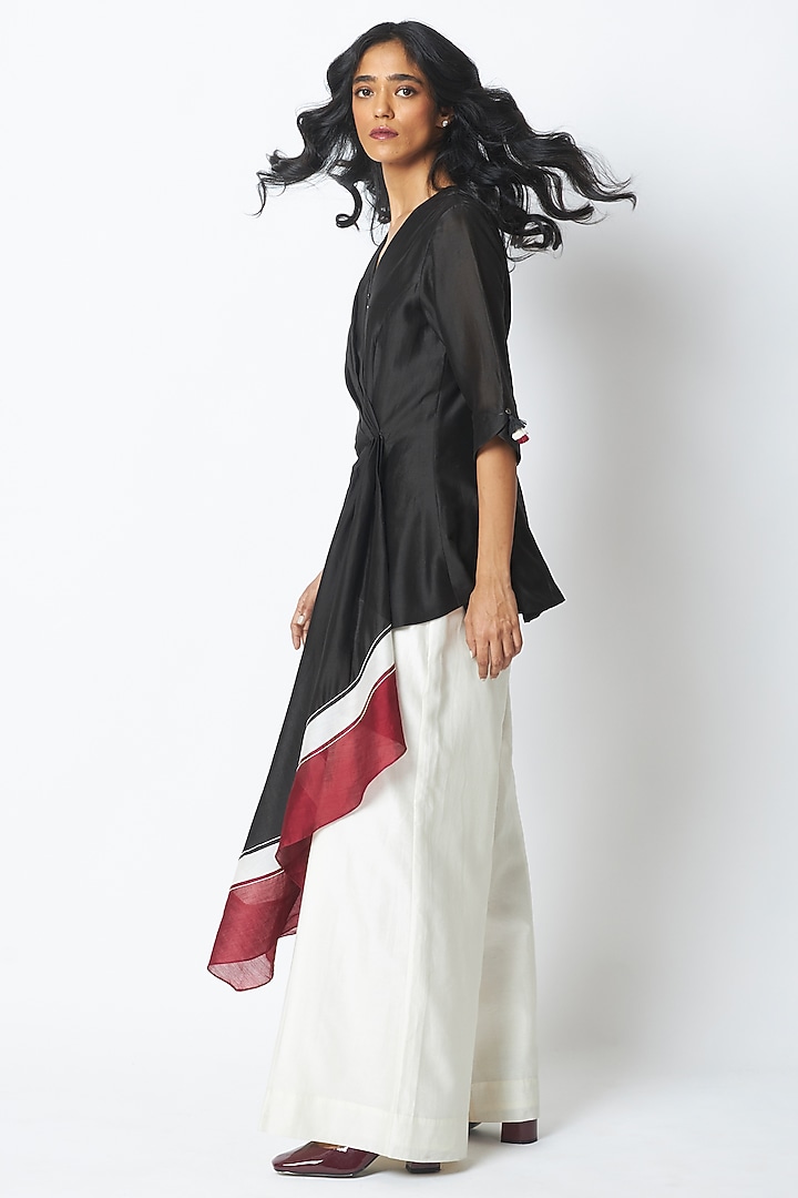 Black & White Handloom Chanderi Silk Co-Ord Set by MADDER MUCH at Pernia's Pop Up Shop