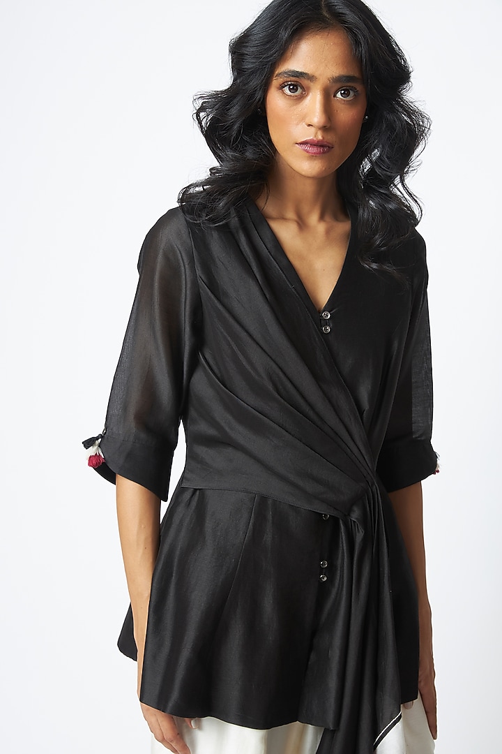 Black & White Handloom Chanderi Silk Co-Ord Set by MADDER MUCH at Pernia's Pop Up Shop