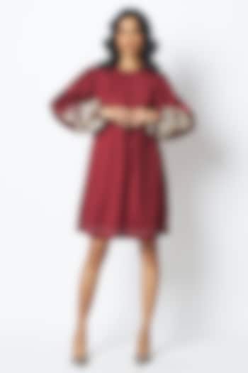 Burgundy Bemberg Cotton Satin Embroidered Vacation Dress by MADDER MUCH at Pernia's Pop Up Shop