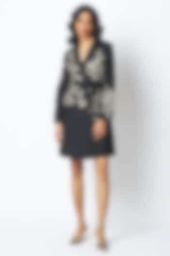 Black Handloom Chanderi Silk Embroidered Blazer Vacation Dress by MADDER MUCH at Pernia's Pop Up Shop