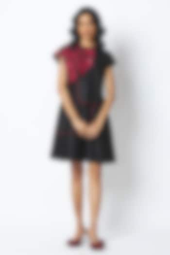 Black Handloom Chanderi Silk Embroidered Vacation Dress by MADDER MUCH at Pernia's Pop Up Shop