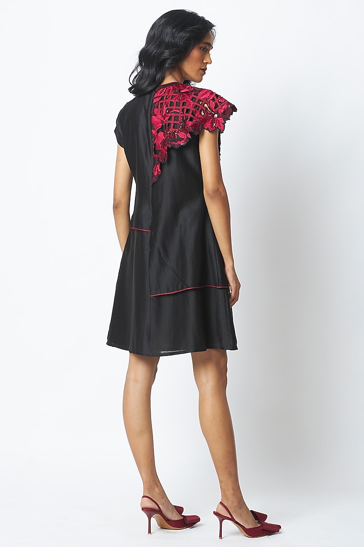 Black Handloom Chanderi Silk Embroidered Vacation Dress by MADDER MUCH at Pernia's Pop Up Shop