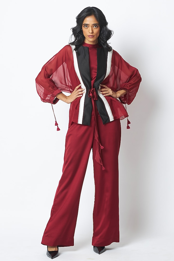 Burgundy Chanderi Silk Co-Ord Set by MADDER MUCH at Pernia's Pop Up Shop