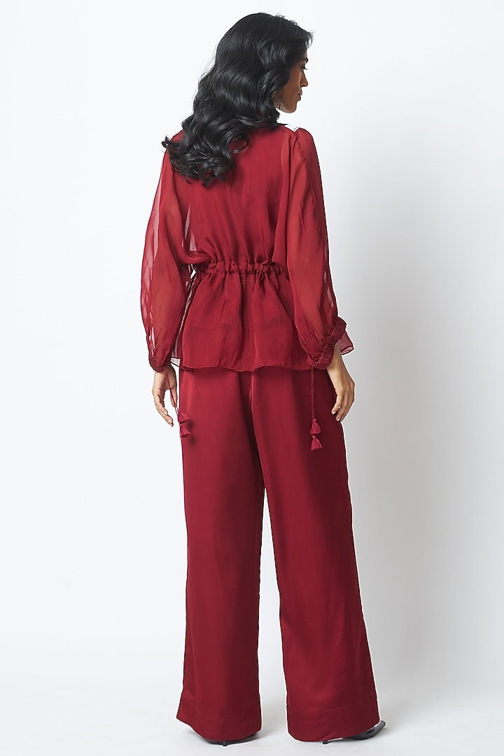Burgundy Chanderi Silk Co-Ord Set by MADDER MUCH at Pernia's Pop Up Shop