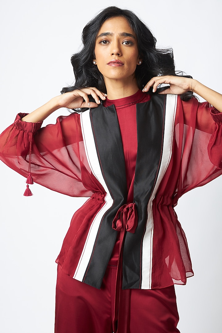 Burgundy Chanderi Silk Co-Ord Set by MADDER MUCH at Pernia's Pop Up Shop
