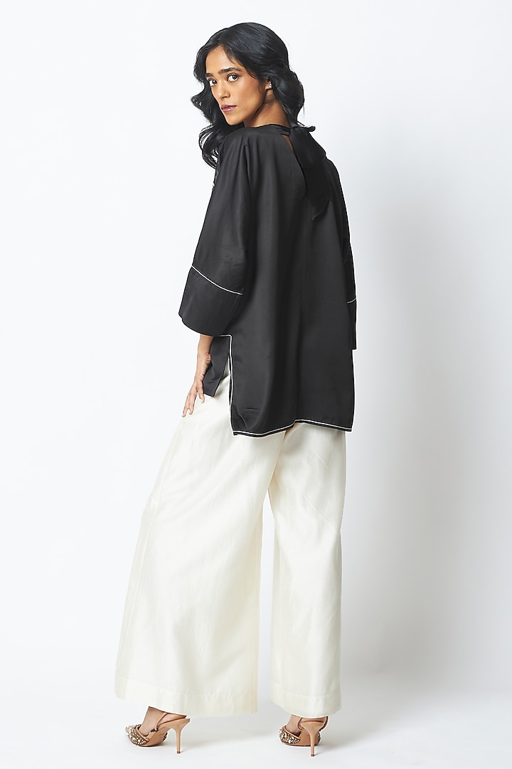 Black & White Handloom Chanderi Silk Embroidered Co-Ord Set by MADDER MUCH at Pernia's Pop Up Shop