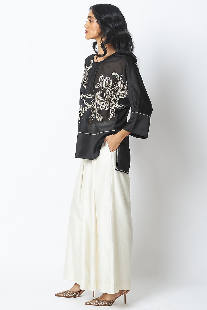 Black & White Handloom Chanderi Silk Embroidered Co-Ord Set by MADDER MUCH at Pernia's Pop Up Shop