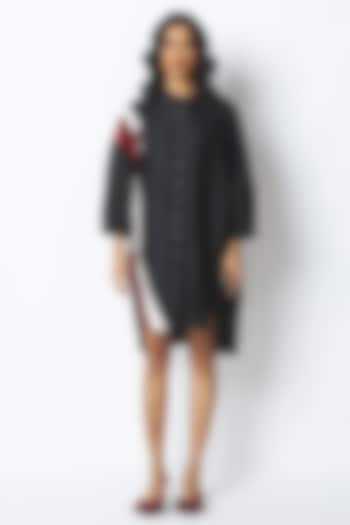 Black Handloom Chanderi Silk Embroidered Vacation Dress by MADDER MUCH at Pernia's Pop Up Shop