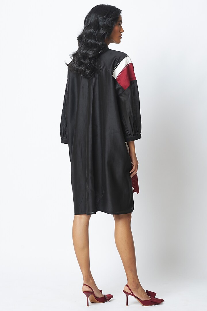 Black Handloom Chanderi Silk Embroidered Vacation Dress by MADDER MUCH at Pernia's Pop Up Shop