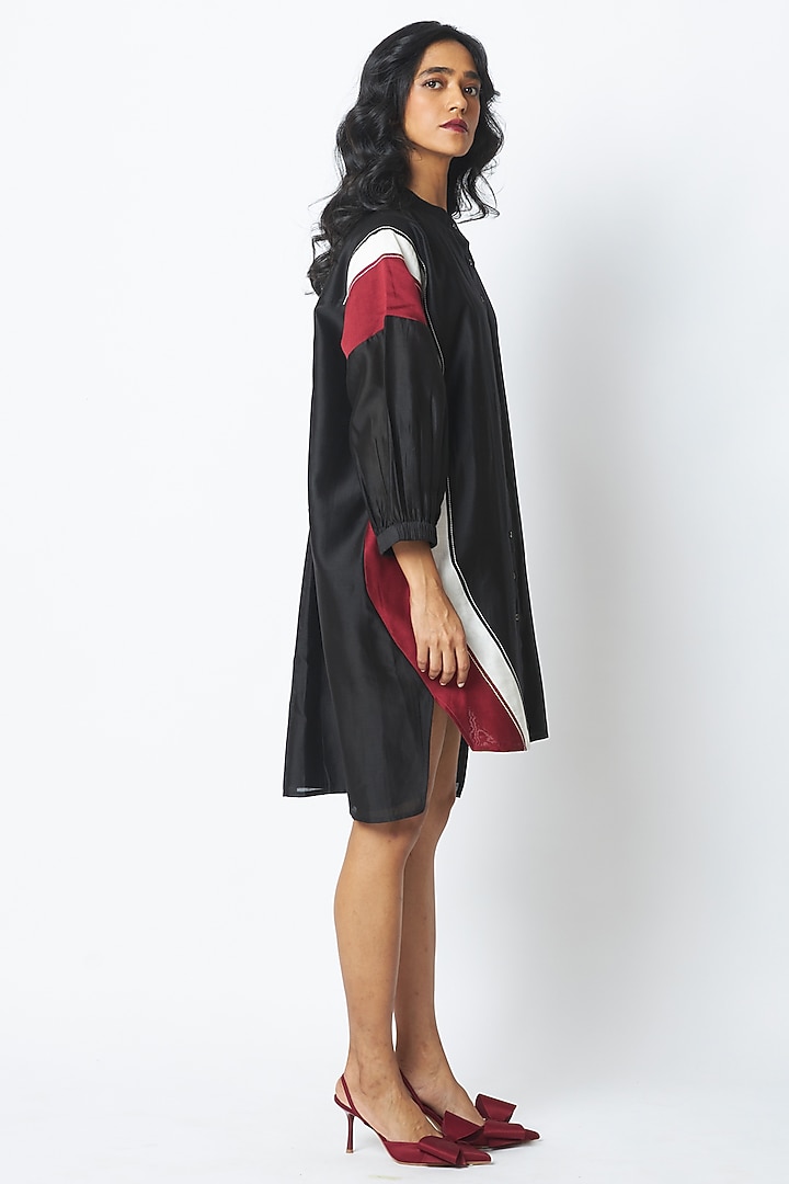 Black Handloom Chanderi Silk Embroidered Vacation Dress by MADDER MUCH at Pernia's Pop Up Shop