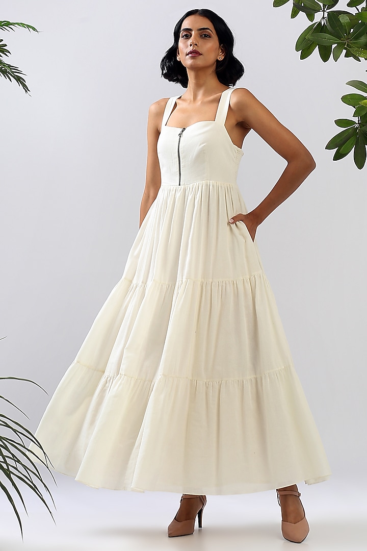 Pearl White Cotton Maxi Dress by MADDER MUCH